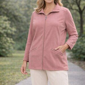 Women's Sweater Jacket Dusty Rose Full-Zip Minimalist Soft Girl Athleisure sz XL